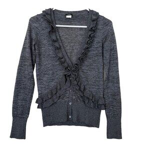 J Crew Traversa‎ Ruffle Cardigan Size XS Gray Alpaca Blend Cottagecore Twee Boho